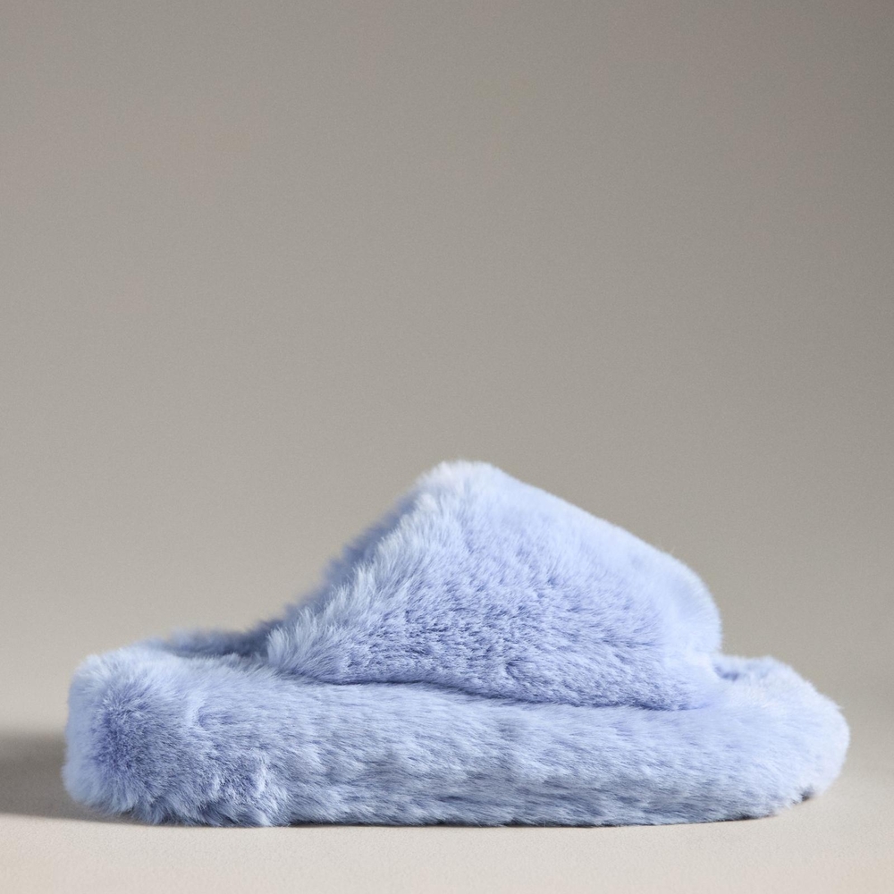 Anthropologie Soft Blue Furry Slippers